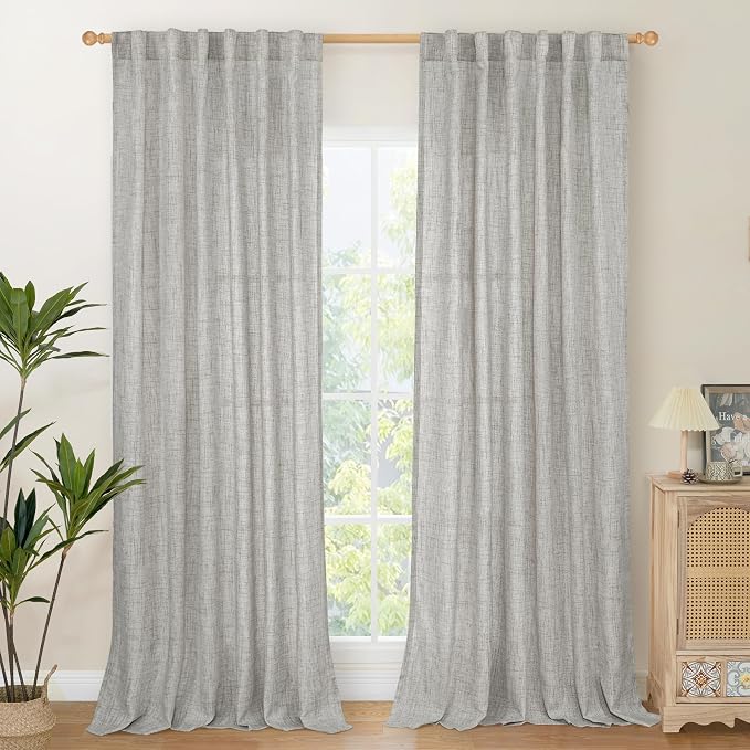 YoungsTex Dark Grey Linen Curtains 95 Inch Length by YoungsTex