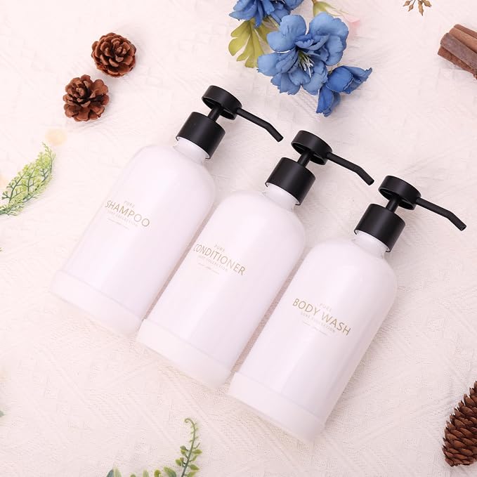 Shampoo and Conditioner Dispenser Set of 3, Refillable 21oz Shampoo Bottles - Image 4