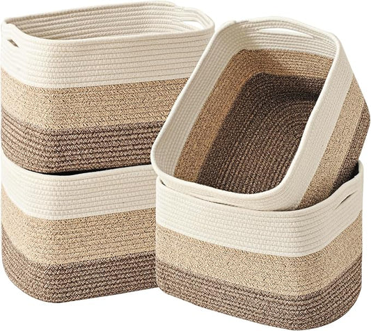 Storage Baskets for Organizing & Shelves, Woven Cotton Rope Organization Bins by ICERZCZ