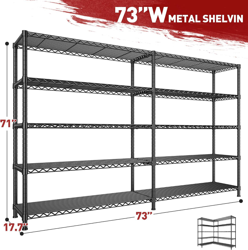 REIBII 73"W 5-Tier Heavy Duty Wire Shelving Unit 1650 LBS,Garage Commercial