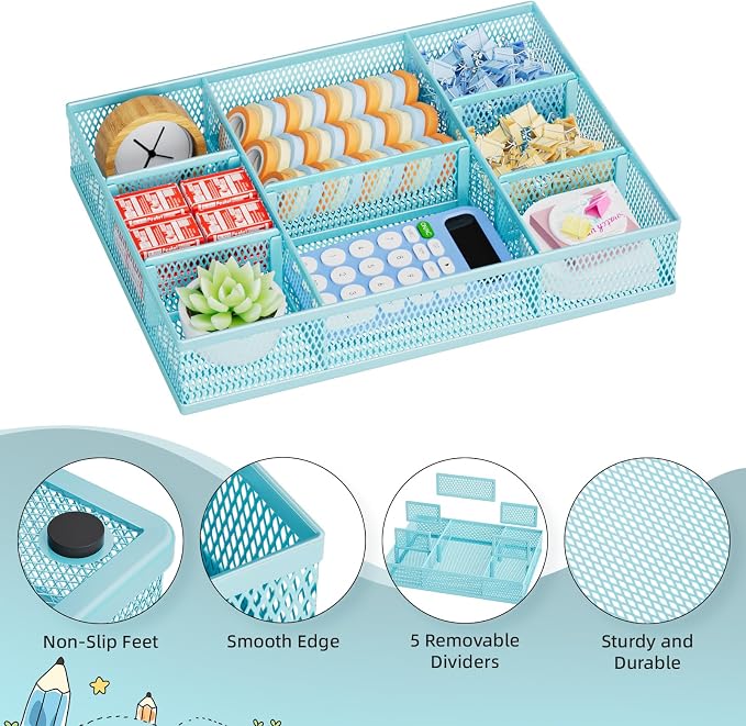 Marbrasse 2 Pack Desk Drawer Organizer, Mesh Drawer Organizer Tray - Image 6