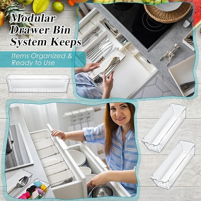 Maitys 12 Pcs Vanity Drawer Organizer 9 x 3 x 2 Inches Clear Plastic Utensil - Image 4