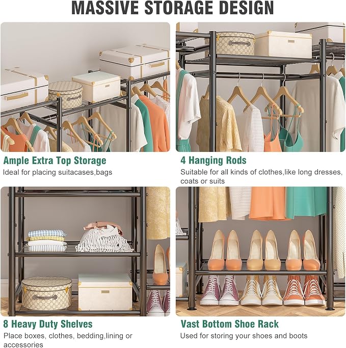 Wardrobe Closet Heavy Duty Clothes Rack, Portable Closet Organizer System - Image 3