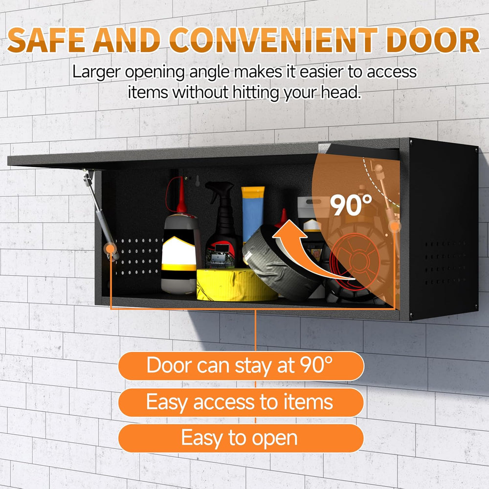 Metal Garage Wall Cabinet with Up-Flip Door,Wall-Mounted Steel Storage Cabine...