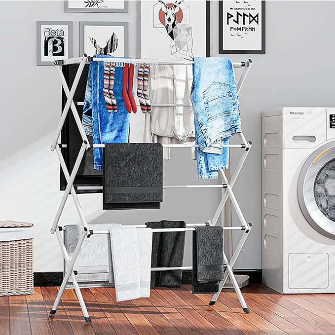 3 Tier Clothes Drying Rack, Foldable & Portable Clothing Drying Rack, - Image 5
