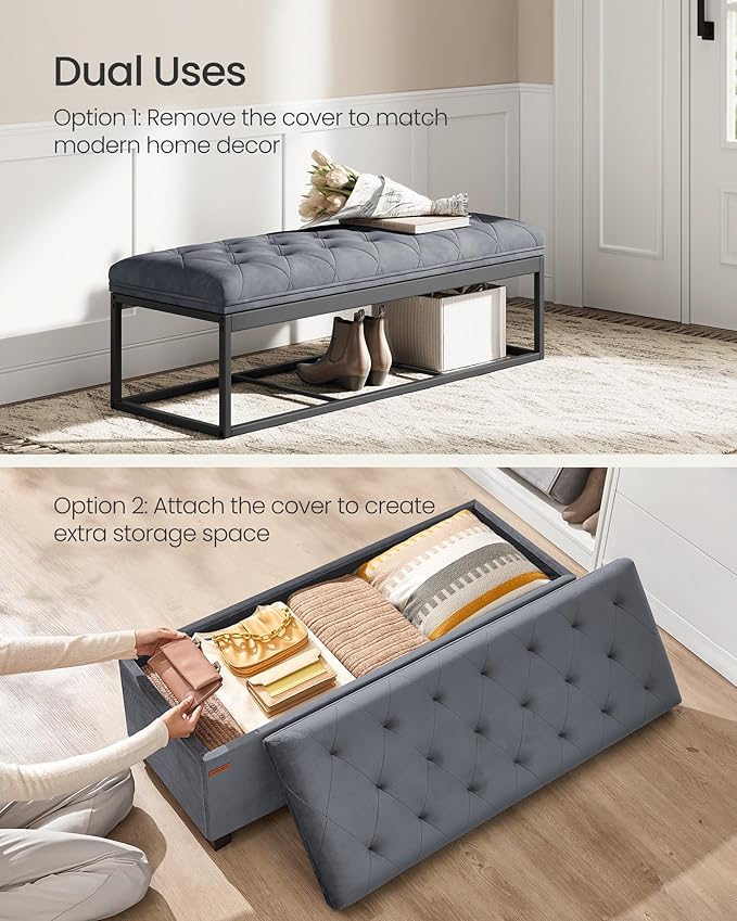 SONGMICS Velvet Storage Ottoman Bench, Foot Rest - Image 4