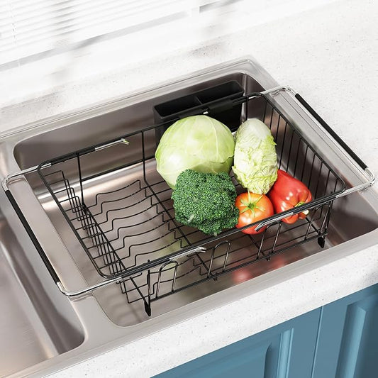 JASIWAY Dish Drying Rack in Sink, Over The Sink Colander Strainer Basket by JASIWAY