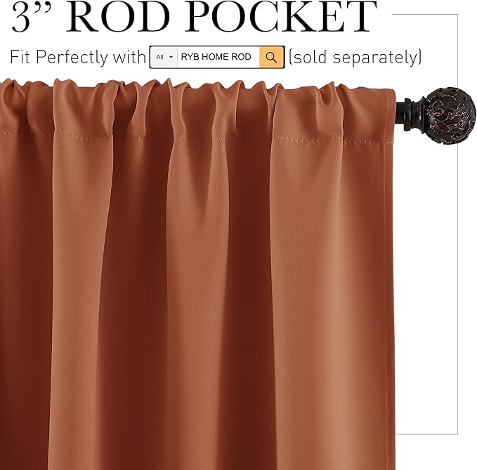 RYB HOME Orange Short Curtains Blackout, 45 inch Durable Cafe Curtains Room - Image 2