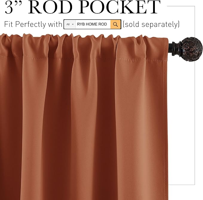 RYB HOME Small Curtains for Bathroom Windows, W 34 x L 36 inches, Burnt Orange - Image 2