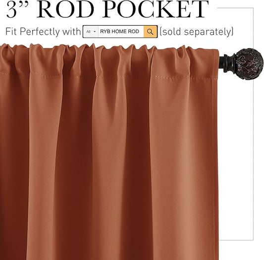 RYB HOME Orange Window Curtains 108 inches Length, Energy Efficient Rod Pocket - Image 2