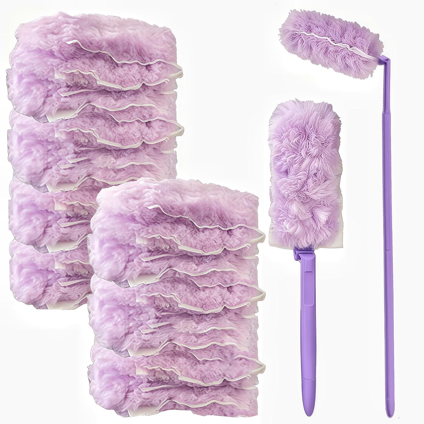 30 Disposable 360° Multi-Surface Duster Refills, Rugged Compatible with Swiffer Duster Refills (30 Duster Refills + 1 Short Handle + 1 Extendable Handle)