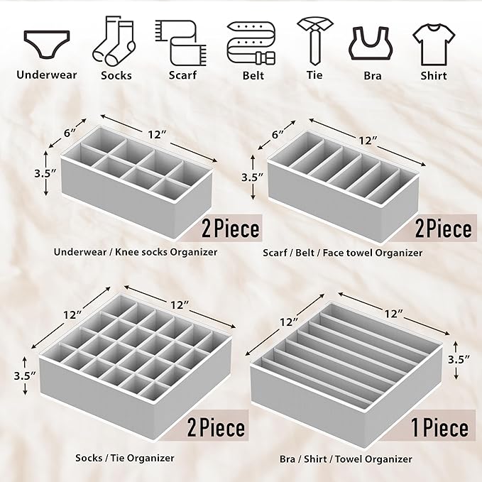 SIMPLE HOUSEWARE Closet Underwear Organizer Drawer Divider Assorted 7 Pieces - Image 2