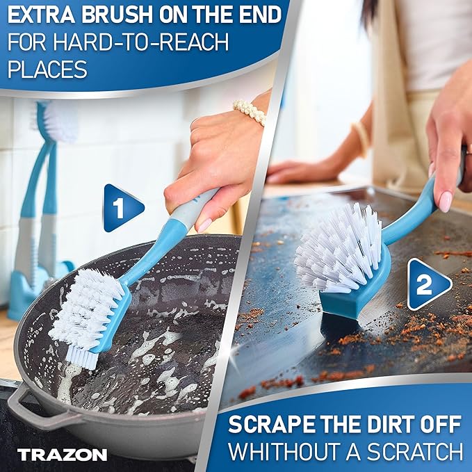 Dish Brush Set of 5 with Convenient Holder, Bottle Water Brush, Dish Scrub Brush - Image 3