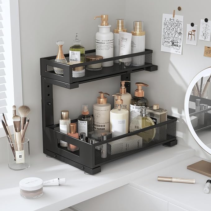 1 Pack-11.4"-16.14"H Under Sink Storage Organizer, Large 2-Tier Elegant Mesh - Image 7