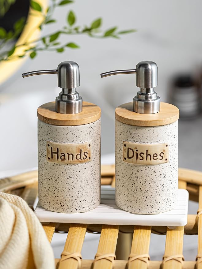 Kitchen Soap Dispenser Set, Ceramic Hand and Dish Soap Dispenser Set - Image 2