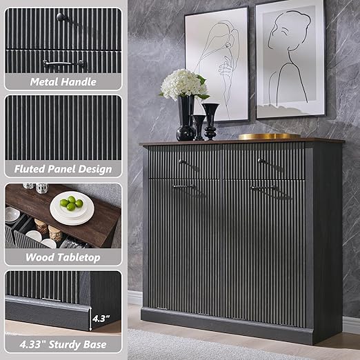 Modern Double Tilt-Out Trash Cabinet, 20 Gallon Fluted Laundry Hamper Cabinet - Image 5