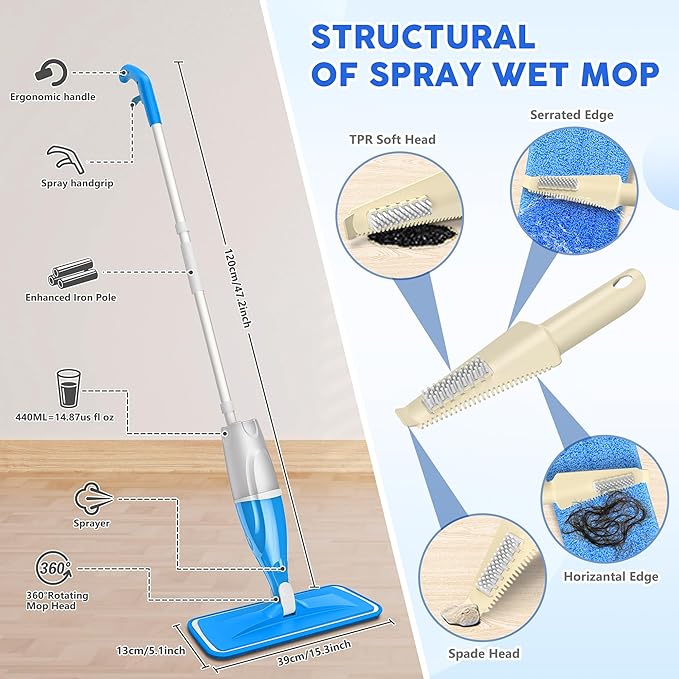 Spray Mop for Hardwood Floors Cleaning: Microfiber Wet Dry Floor Mops - Image 3