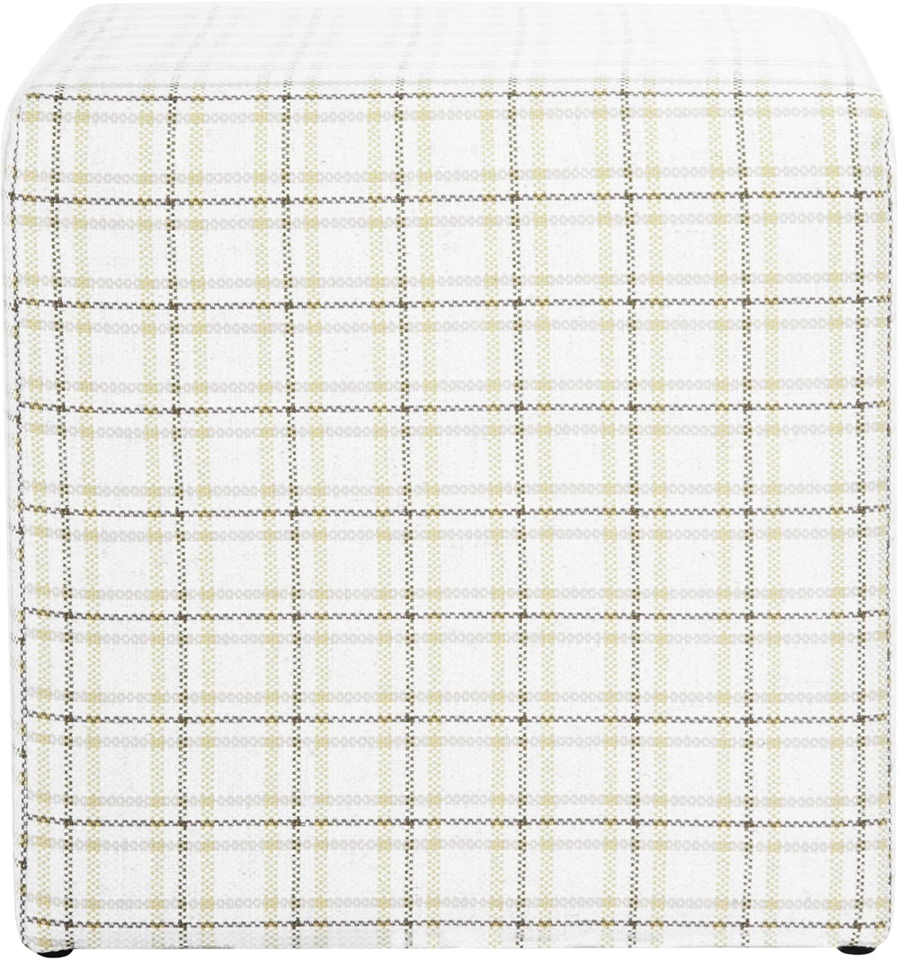HomePop 19" Square Ottoman - Natural Plaid Woven Fabric