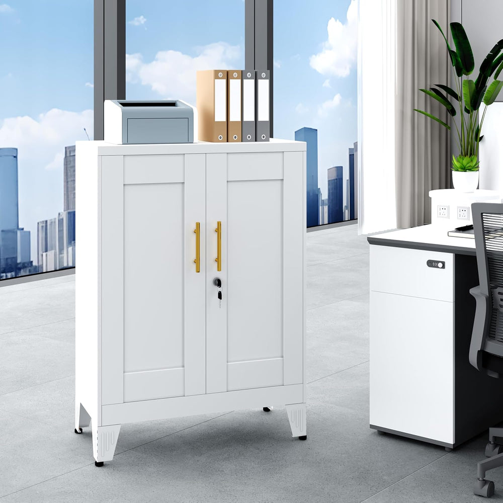 GAIOUS 36" White Floor Storage Cabinet, Locked Metal Storage Cabinets wi...