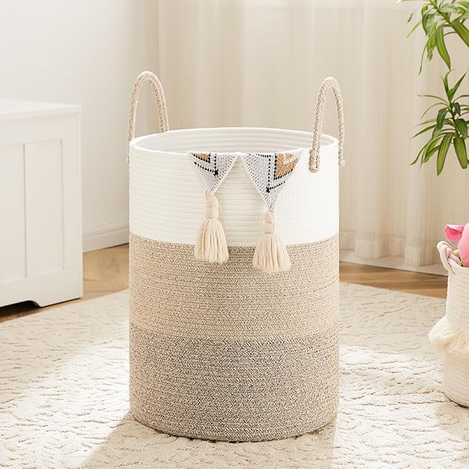 Laundry Basket, Woven Cotton Rope Laundry Hamper, 80L by Artfeel