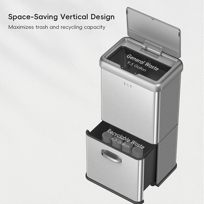 EKO Vintage 50L / 13.2 Gallon Motion Sensor Trash Can, Dual Compartment 32L + - Image 4
