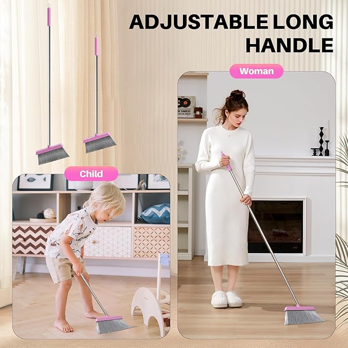 JOYMOOP Pink Broom and Dustpan Set, Upright Angle - Image 3