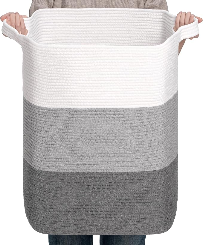 CLHMILY&Z 75L Laundry Basket Rectangular Grey Rope by ClhmilyZ