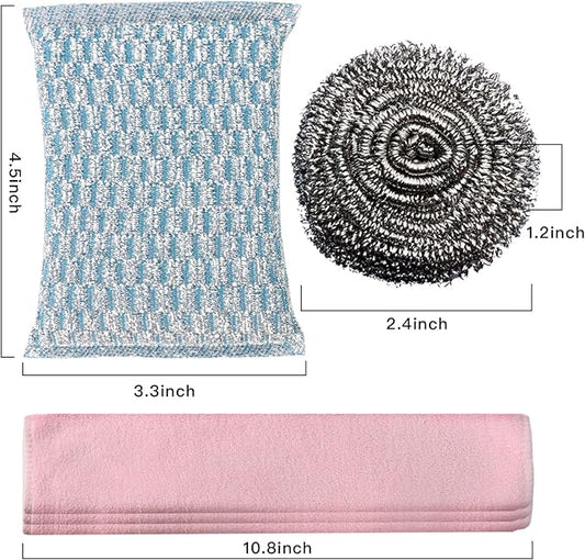 6pcs Stainless Steel Scrubber 2pcs Heavy Duty Scrub Sponges 1pcs Dish Clean - Image 2