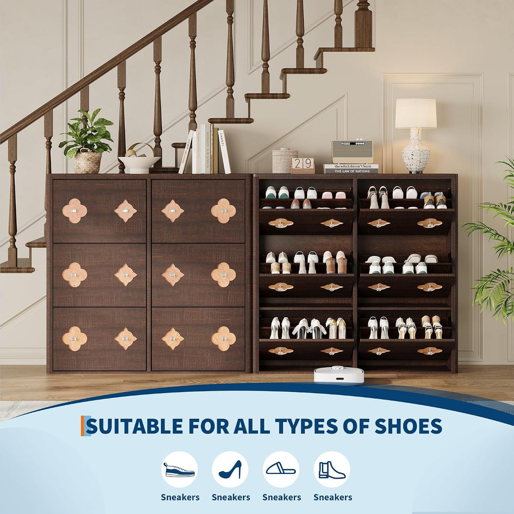 GarveeHome Shoe Storage Cabinet with 6 Flip Drawers, Narrow Wood Shoe Organiz...