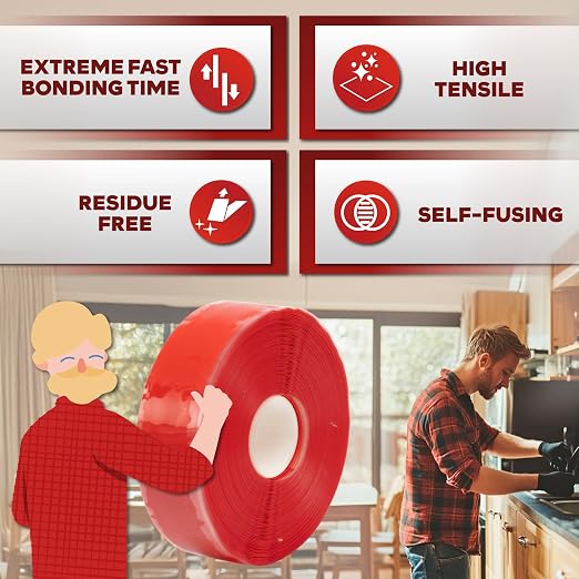 XFasten Self Fusing Silicone Tape Waterproof – 1" x 36 Feet Red, Self - Image 3