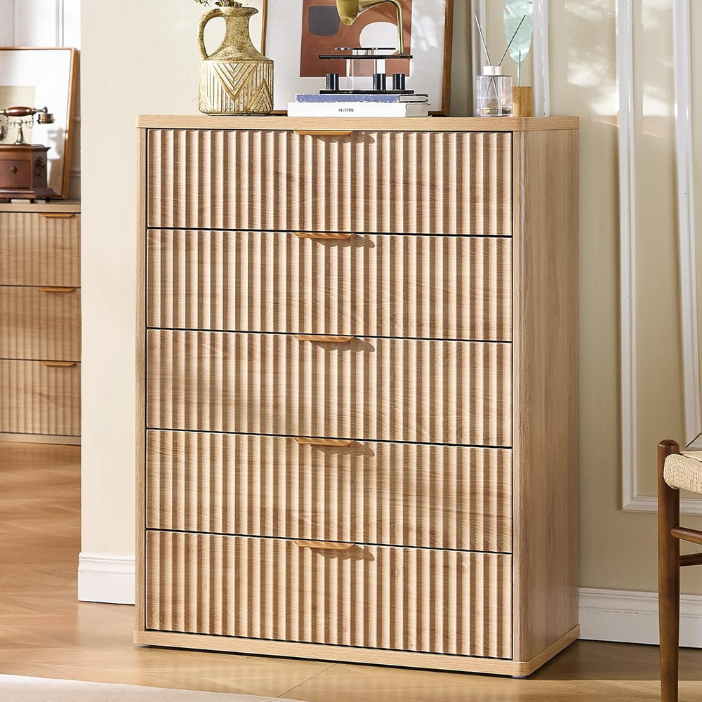 LEYAOYAO Fluted 5 Drawers Dresser for Bedroom, 41" Tall Modern Chest of ...