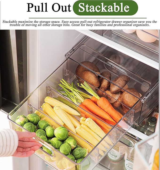 bealy 3 Pack Fridge Organizer and Storage, Fridge Drawers Clear Stackable - Image 3