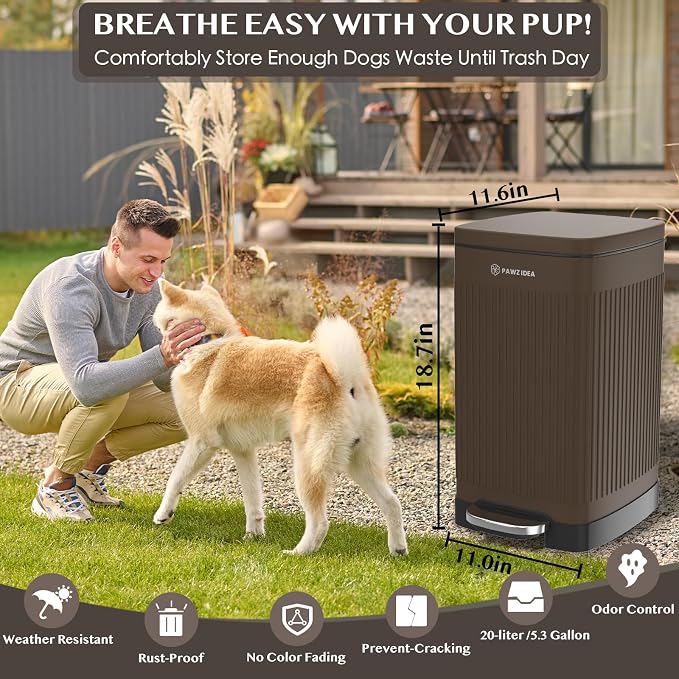 PAWZIDEA Dog Poop Trash Can Outside Odor Control, 5.3 Gallon Large Dog Waste - Image 5