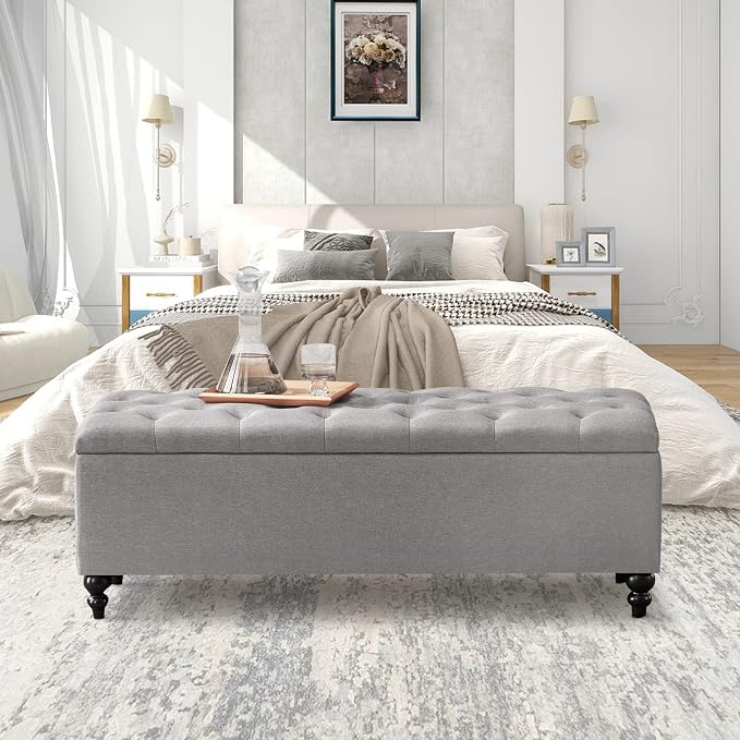 Storage Ottoman 50.2 Inches Upholstered Fabric Bench，Button Tufted - Image 6