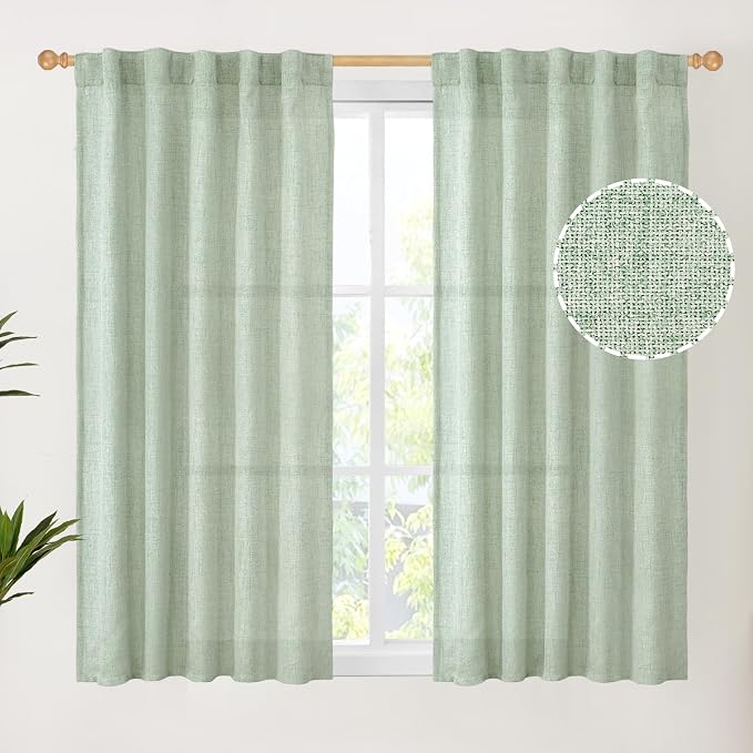 YoungsTex Sage Green Linen Semi Sheer Curtains 45 Inch Length by YoungsTex