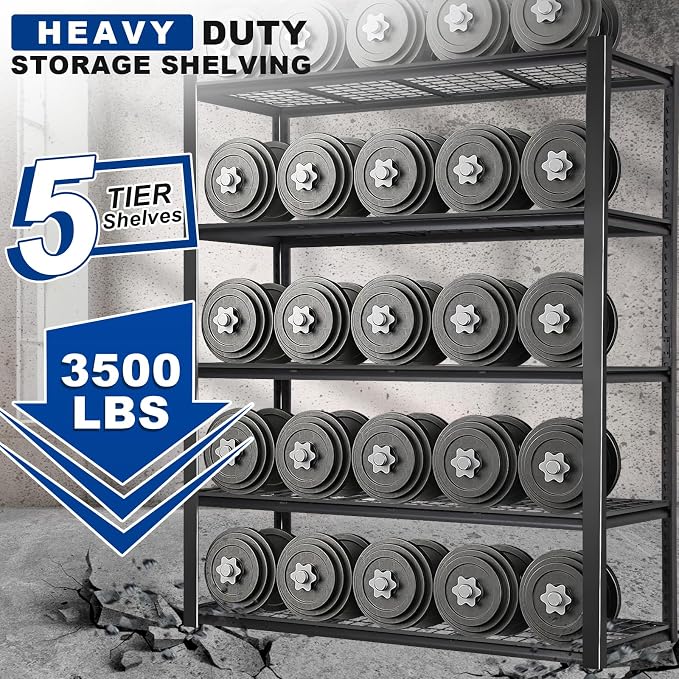 BILT HARD 60" W x 24" D Garage Shelving 3500 LBS, Heavy Duty 5-Tier Metal - Image 3