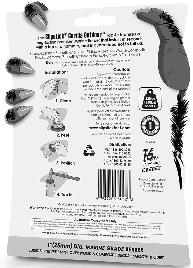 GorillaOutdoor 1 inch Round Furniture Feet Floor Protectors/Weatherproof Berber - Image 5