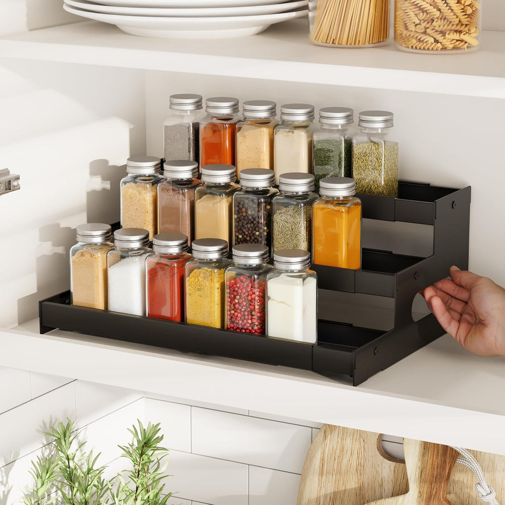 3-Tier Expandable Spice Rack Organizer for Cabinet, Countertop, Black