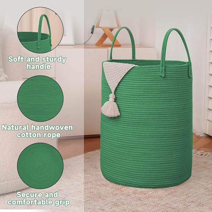 Large Woven Laundry Basket Hamper, 100L Cotton Rope Storage Bin - Image 6
