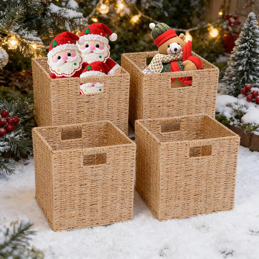 11x11in Storage Baskets 4 Pack Basket with Handles Cubes Bins for Shelves