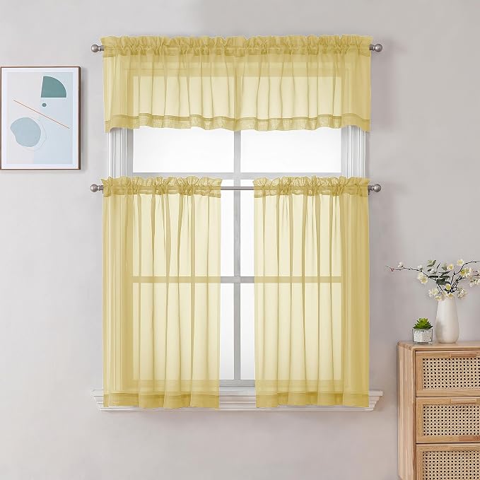 Chyhomenyc Yellow Sheer Curtains 30 inch Length 2 Panels, Light Filtering Voile - Image 2