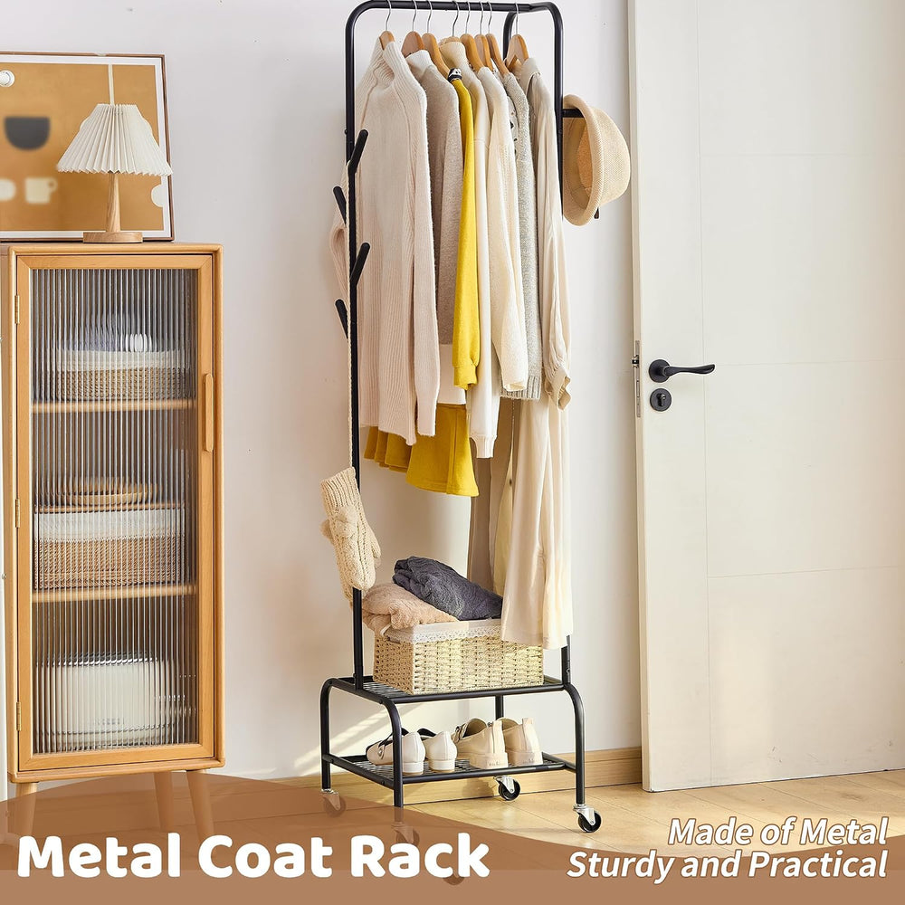 Heavy Duty Clothing Rack with Wheels, Garment Rack, Freestanding Coat Rack wi...