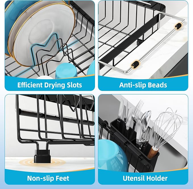 romision Expandable Dish Drying Rack Over The Sink Small Metal Stainless Steel - Image 7
