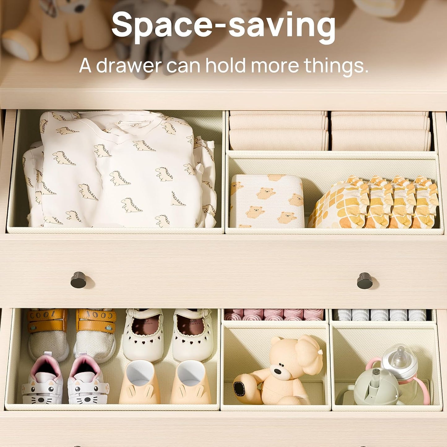 Vtopmart 12 Pack Baby Clothes Organizer, Dresser Drawer Organizer for Baby Clothing, Foldable Fabric Closet Drawer Storage Bins, Nursery Dresser Dividers for Bra, Socks, Ties, Scarf | Nursery Drawer Storage, Baby Clothing Organization, Foldable Fabric