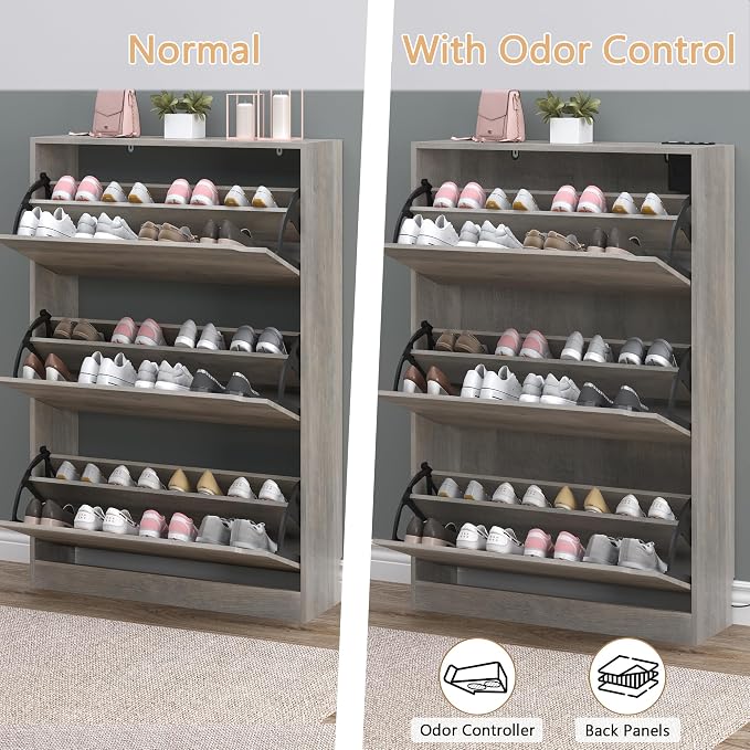 Shoe Cabinet with Odor Control and Back Panels, Deodorizing Slim 3-Flip Shoe - Image 5