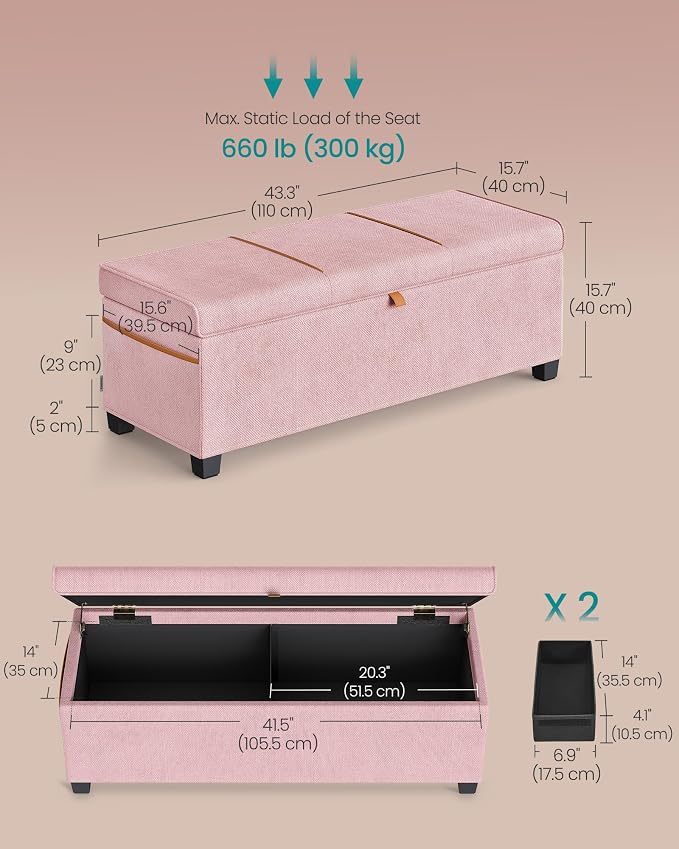 SONGMICS Storage Ottoman Bench, Storage Chest, 15.7 x 43.3 x 15.7 Inches - Image 2