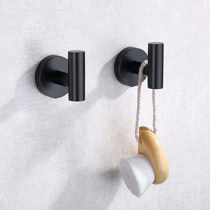 TASTOS Matte Black Bathroom Towel Coat Hook Stainless Steel, 2 Pack Robe - Image 3