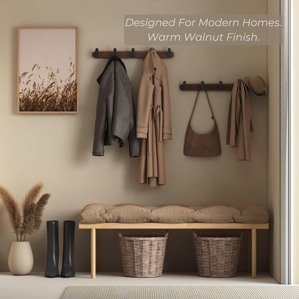 Jugen Coat Rack Wall Mount – Solid Black Walnut with 5 Heavy Duty Matte Black...