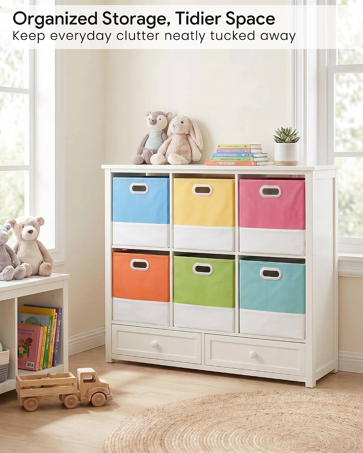 Storage Cube Bins | Macaron & White, 10.5"x10.5"x11", 6 Pack | Multi-Size | Ultra-Fine Fabric | Organizer Baskets for Shelf, Wadrobe, Closet | 11"x11"x11" Cube Insert Drawer