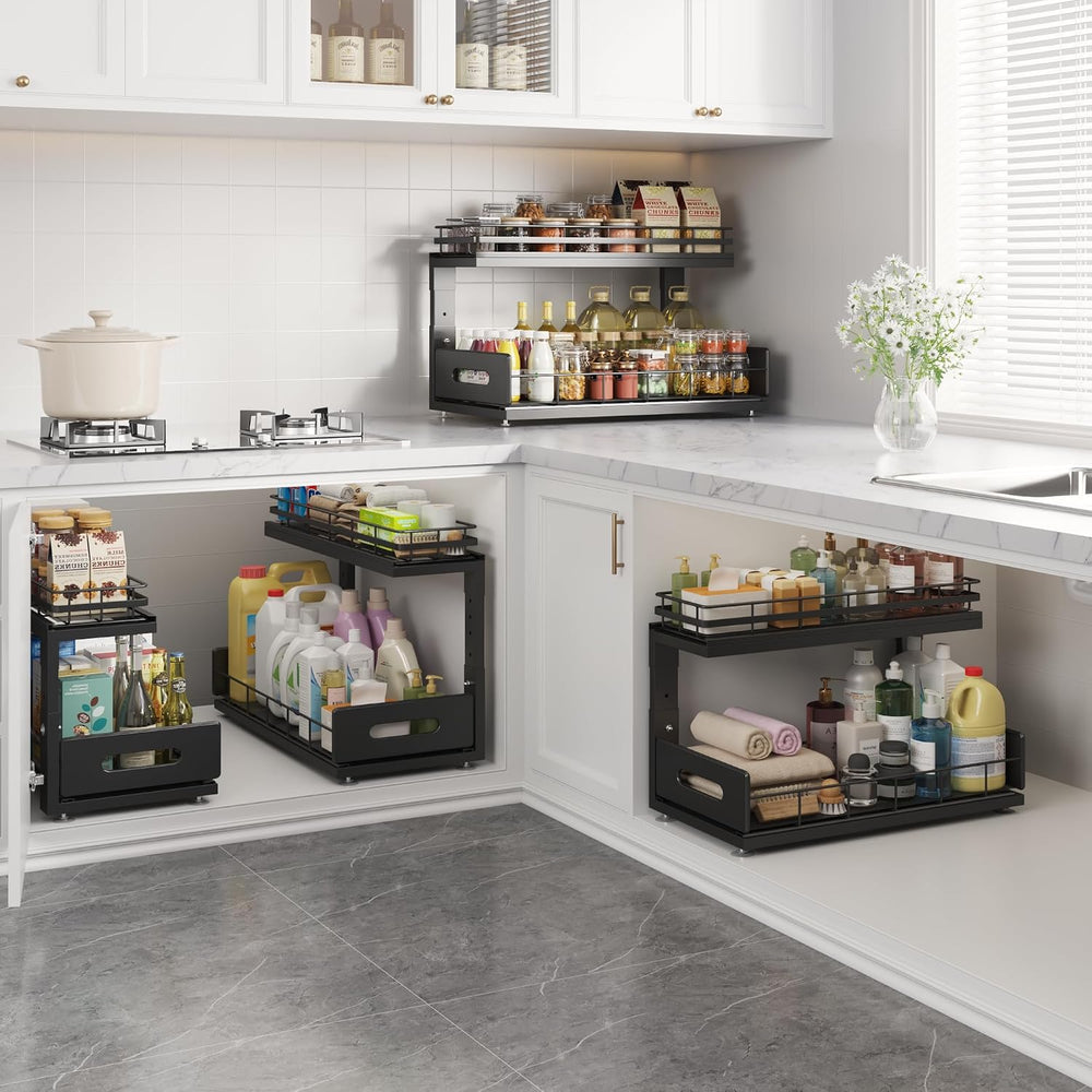 Under Sink Organizer Upgrade To Professional Rails,2-Tier Dual Pull Out Cabin...